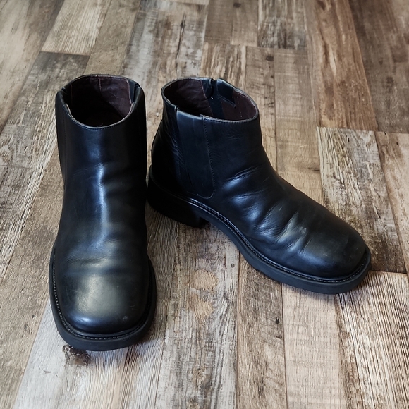 Nunn Bush Mens Black Leather Boots Size 8 Elastic Sides Moto Biker India Neutral - Picture 1 of 12